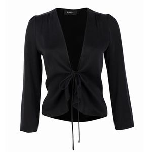 * LAST ONE * black silky tie front top